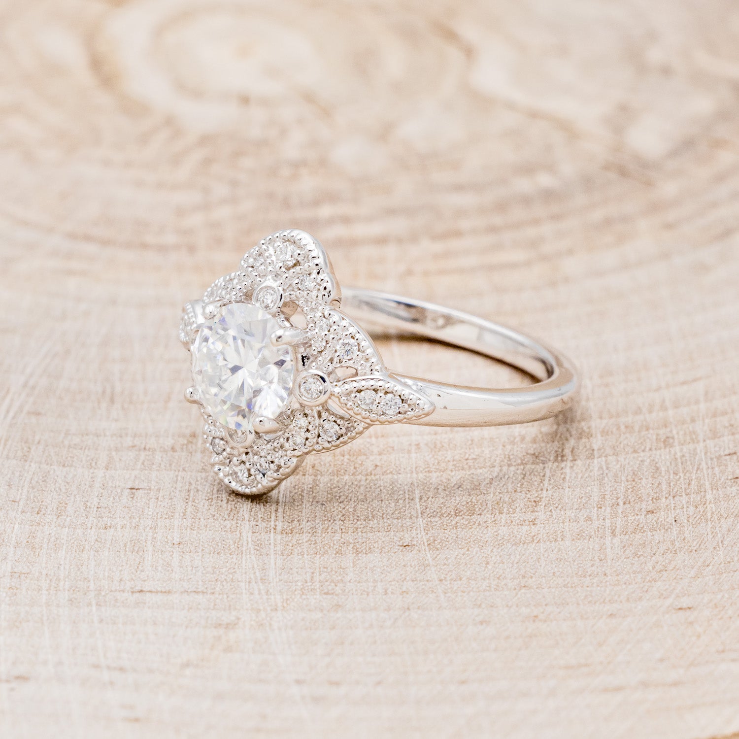 "FLORENCE" - ROUND CUT MOISSANITE ENGAGEMENT RING WITH DIAMOND ACCENTS-3