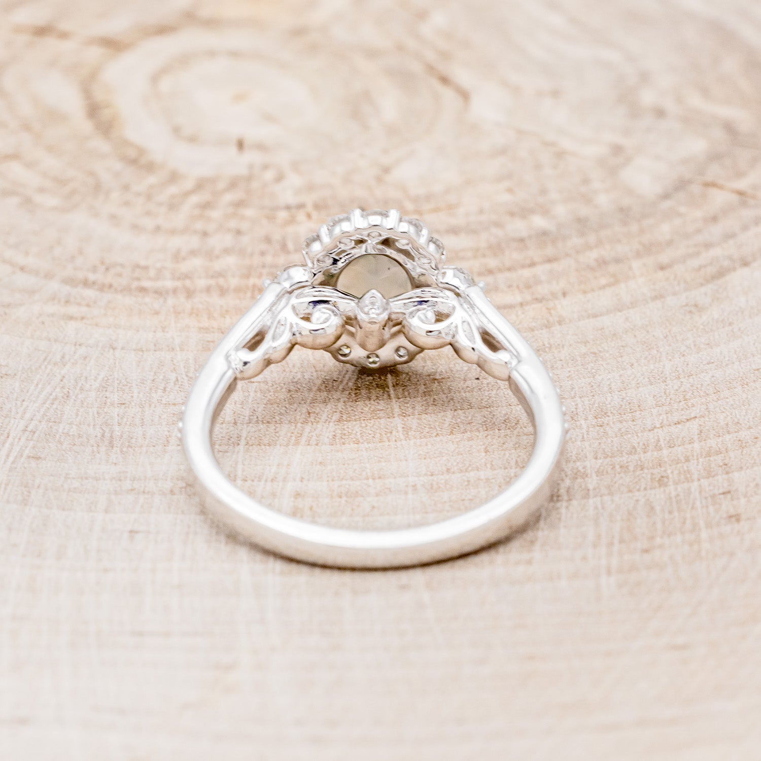 "OPHELIA" - OVAL MOSS AGATE ENGAGEMENT RING WITH DIAMOND HALO & ACCENTS-5