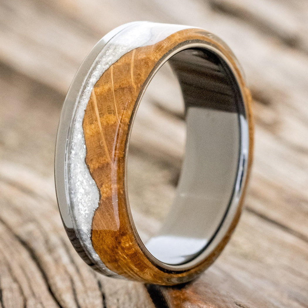 "EZRA" - WHISKEY BARREL OAK WITH DIAMOND DUST WEDDING RING-4