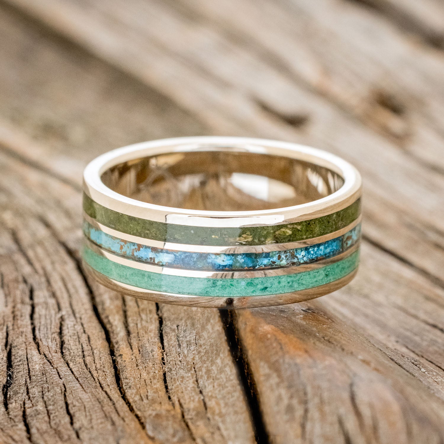 "RIO" - MOSS, PATINA COPPER & MALACHITE WEDDING BAND-6