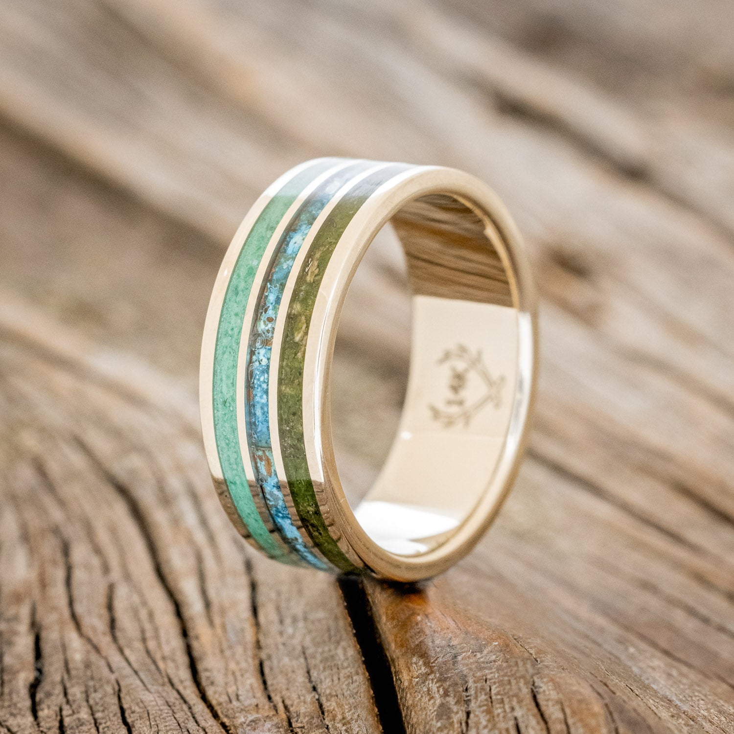 "RIO" - MOSS, PATINA COPPER & MALACHITE WEDDING BAND-4