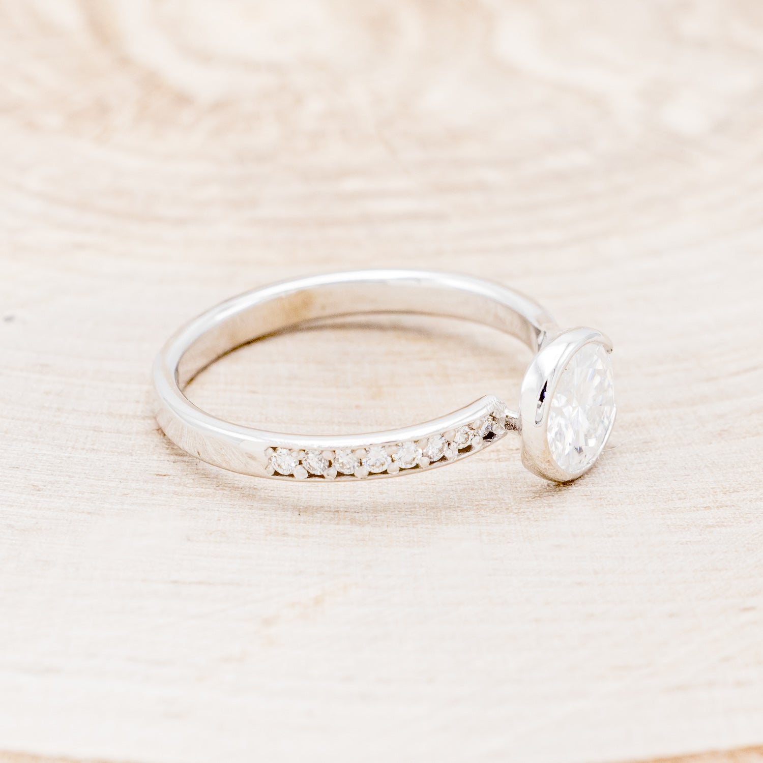 BEZEL SET MOISSANITE ENGAGEMENT RING WITH DIAMOND ACCENTS-2