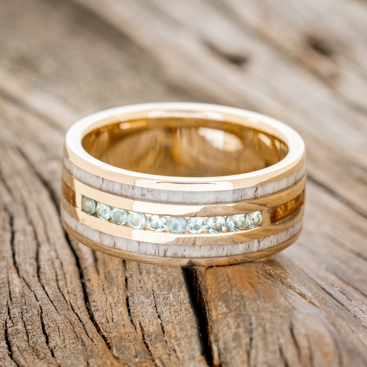 "RIO" - GENUINE ALEXANDRITE, ANTLER & WHISKEY BARREL WEDDING RING-3