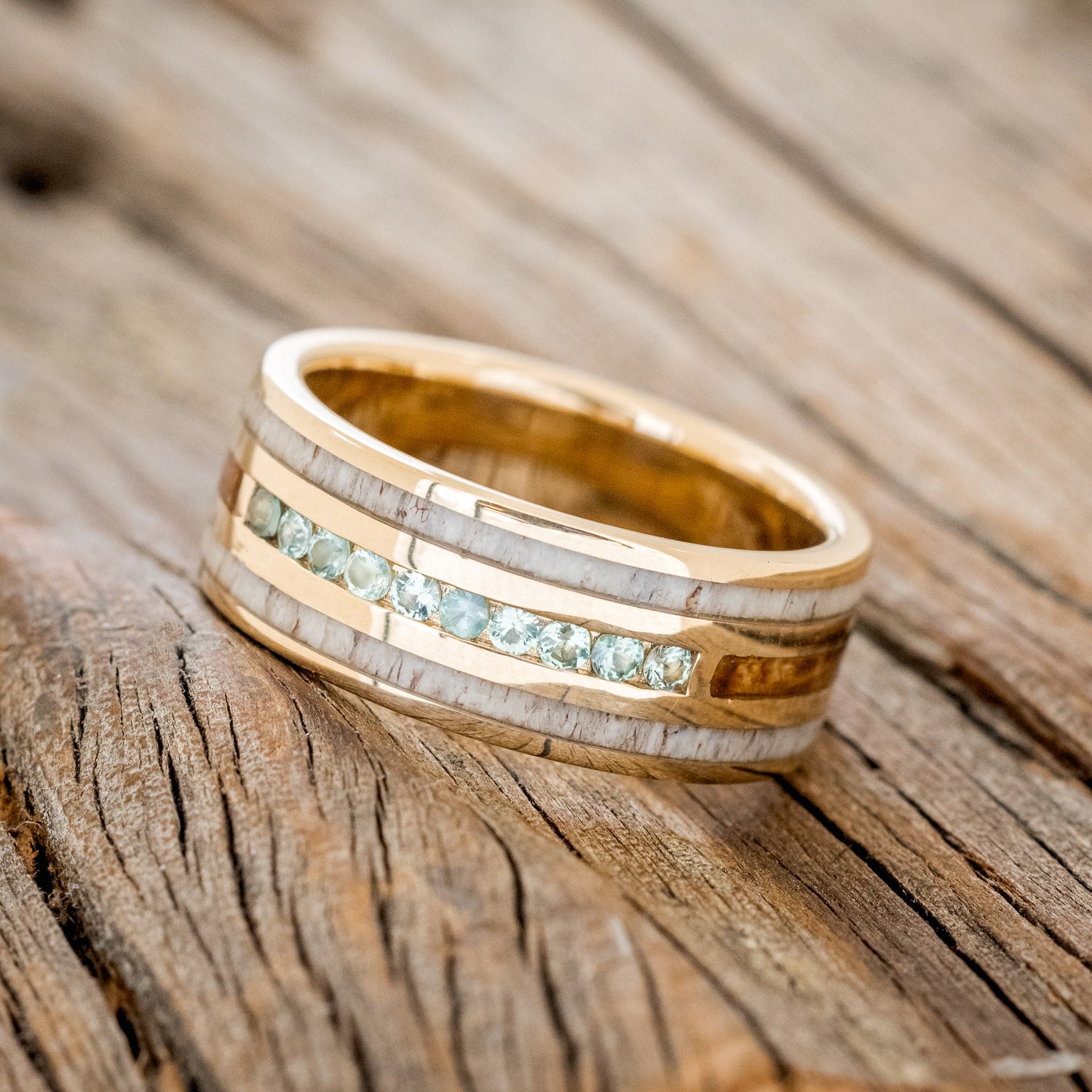 "RIO" - GENUINE ALEXANDRITE, ANTLER & WHISKEY BARREL WEDDING RING-2