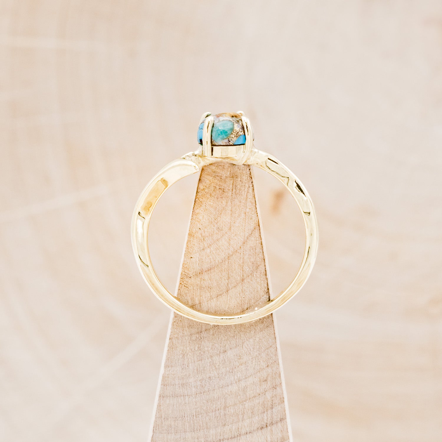 "ARTEMIS" - ROUND CUT SPINY OYSTER TURQUOISE ENGAGEMENT RING WITH AN ANTLER-STYLE STACKING BAND-12