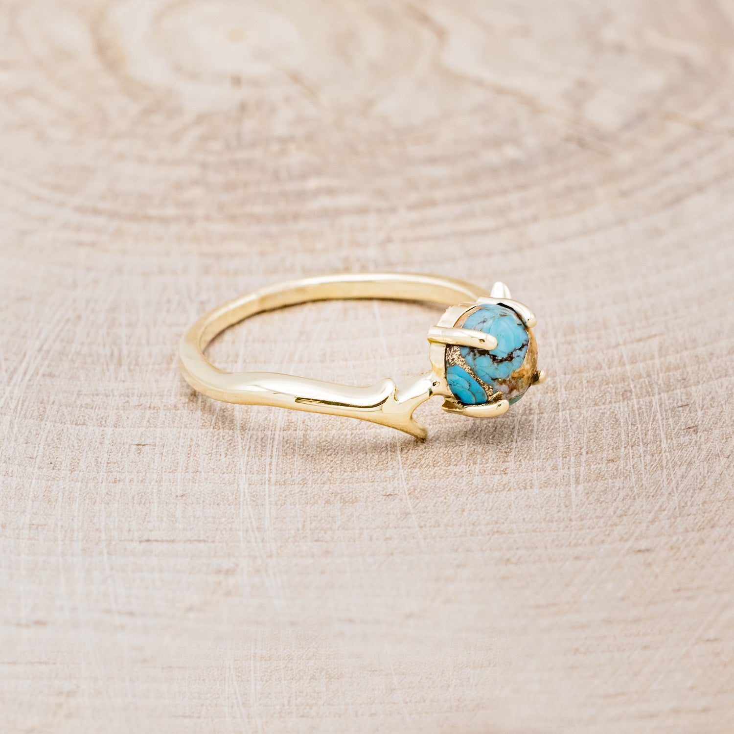 "ARTEMIS" - ROUND CUT SPINY OYSTER TURQUOISE ENGAGEMENT RING WITH AN ANTLER-STYLE STACKING BAND-8