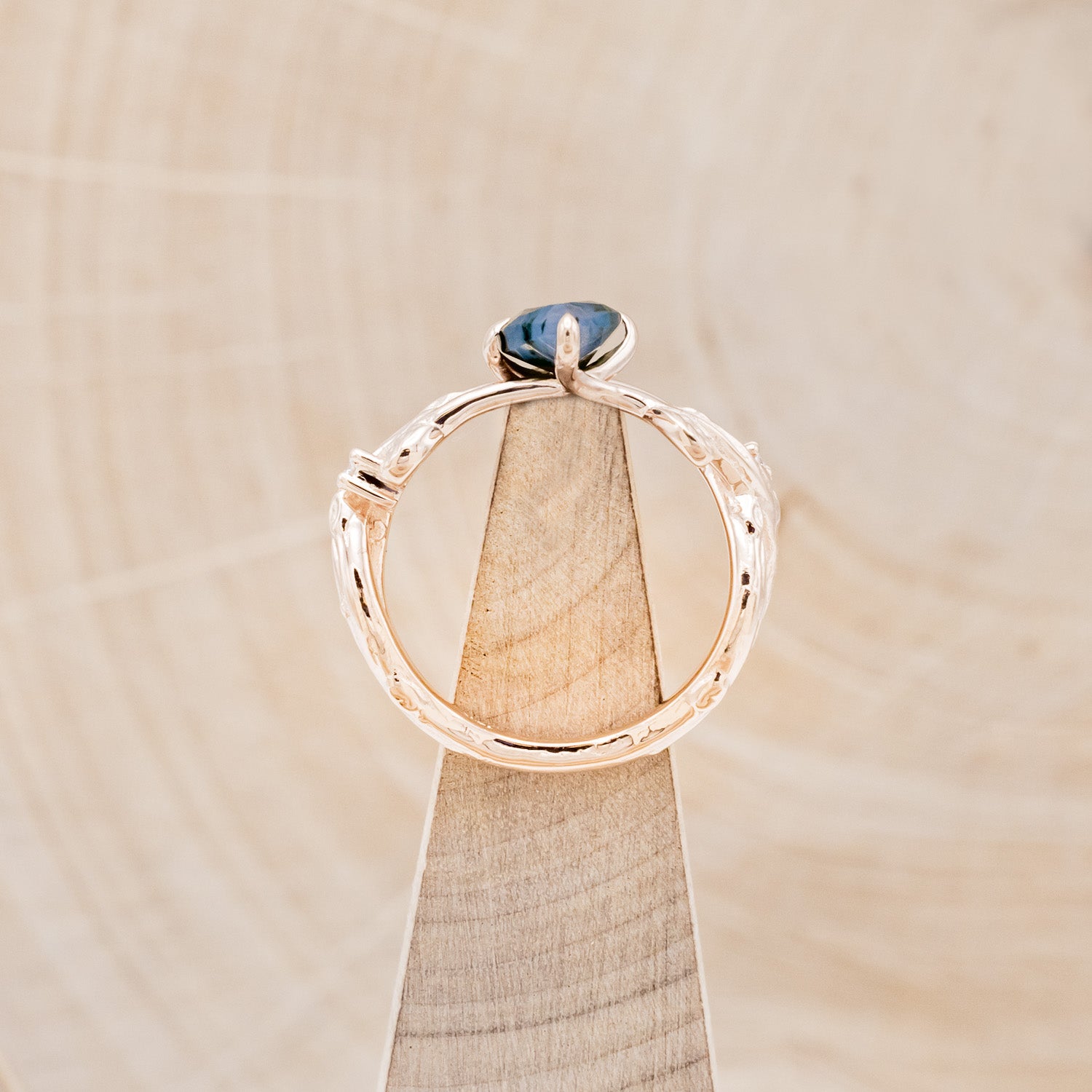 "ARTEMIS ON THE VINE" - MARQUISE CUT MOSS AGATE ENGAGEMENT RING WITH DIAMOND ACCENTS & "BRIAR" BRANCH-STYLE TRACER-12