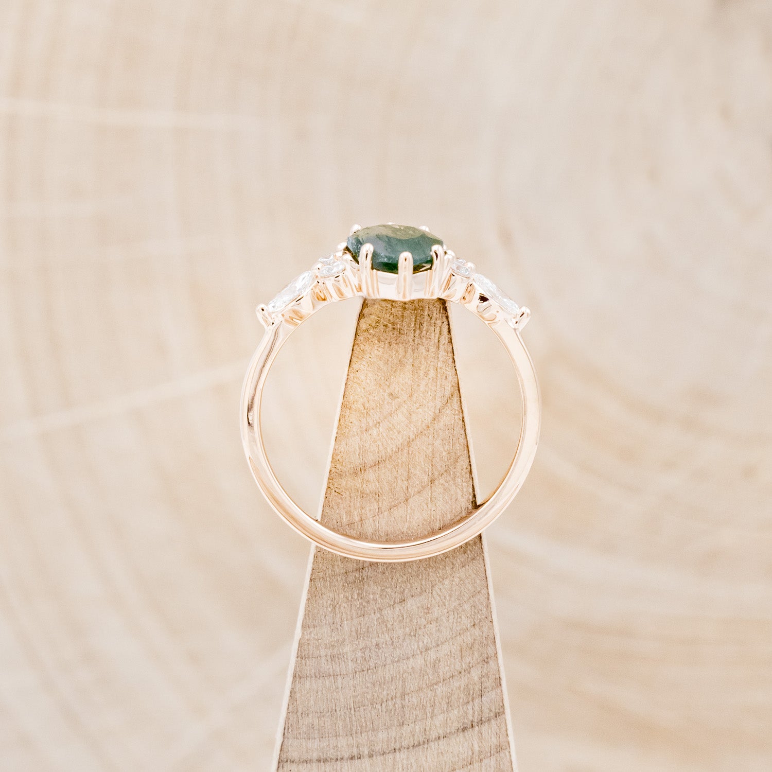 "SAGE" - PEAR-SHAPED MOSS AGATE ENGAGEMENT RING WITH DIAMOND ACCENTS-6