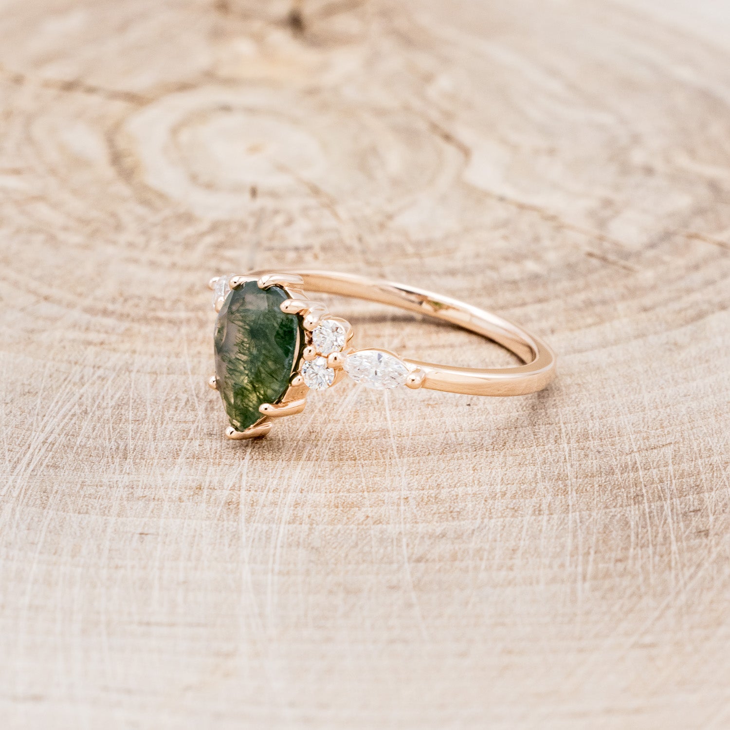 "SAGE" - PEAR-SHAPED MOSS AGATE ENGAGEMENT RING WITH DIAMOND ACCENTS-3