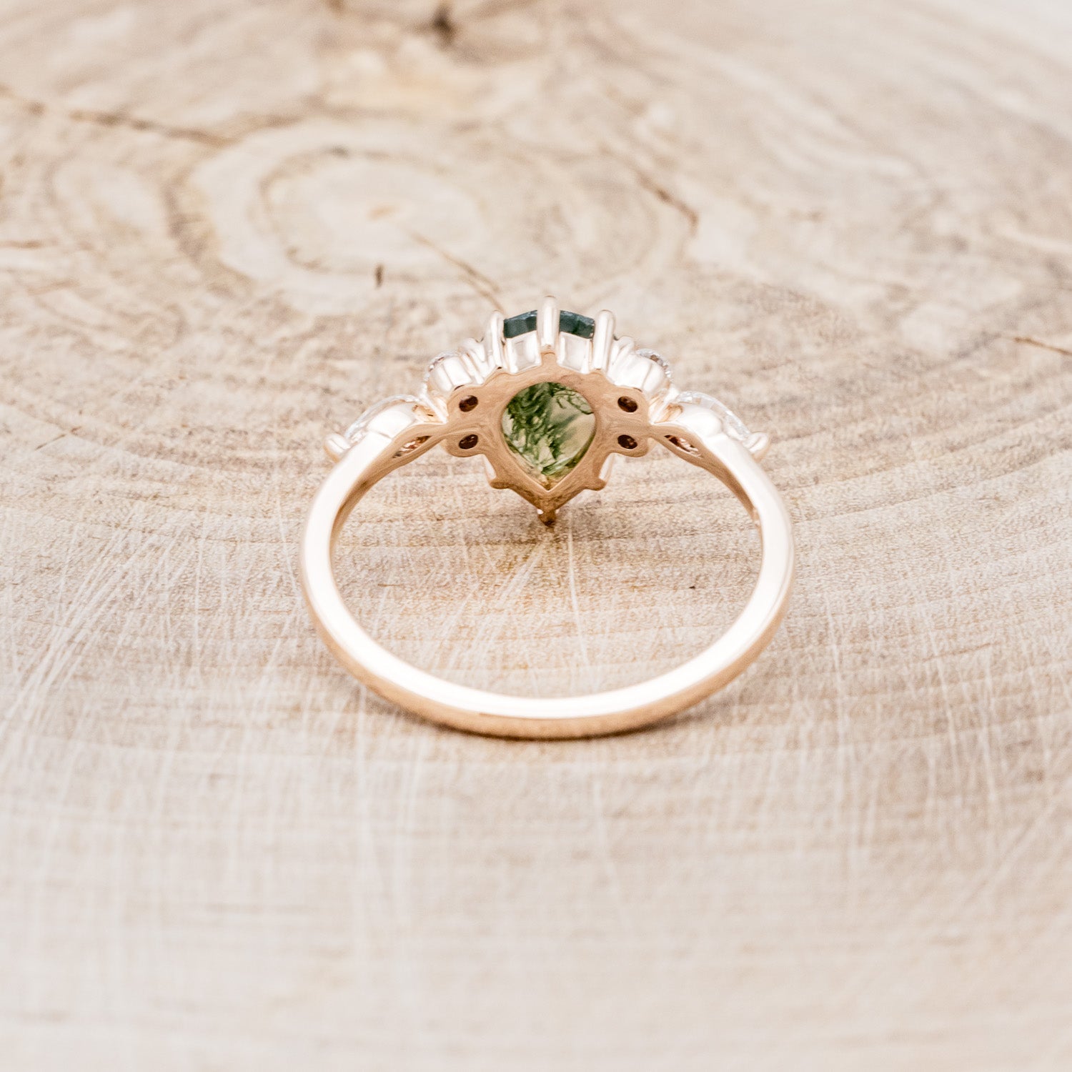 "SAGE" - PEAR-SHAPED MOSS AGATE ENGAGEMENT RING WITH DIAMOND ACCENTS-5