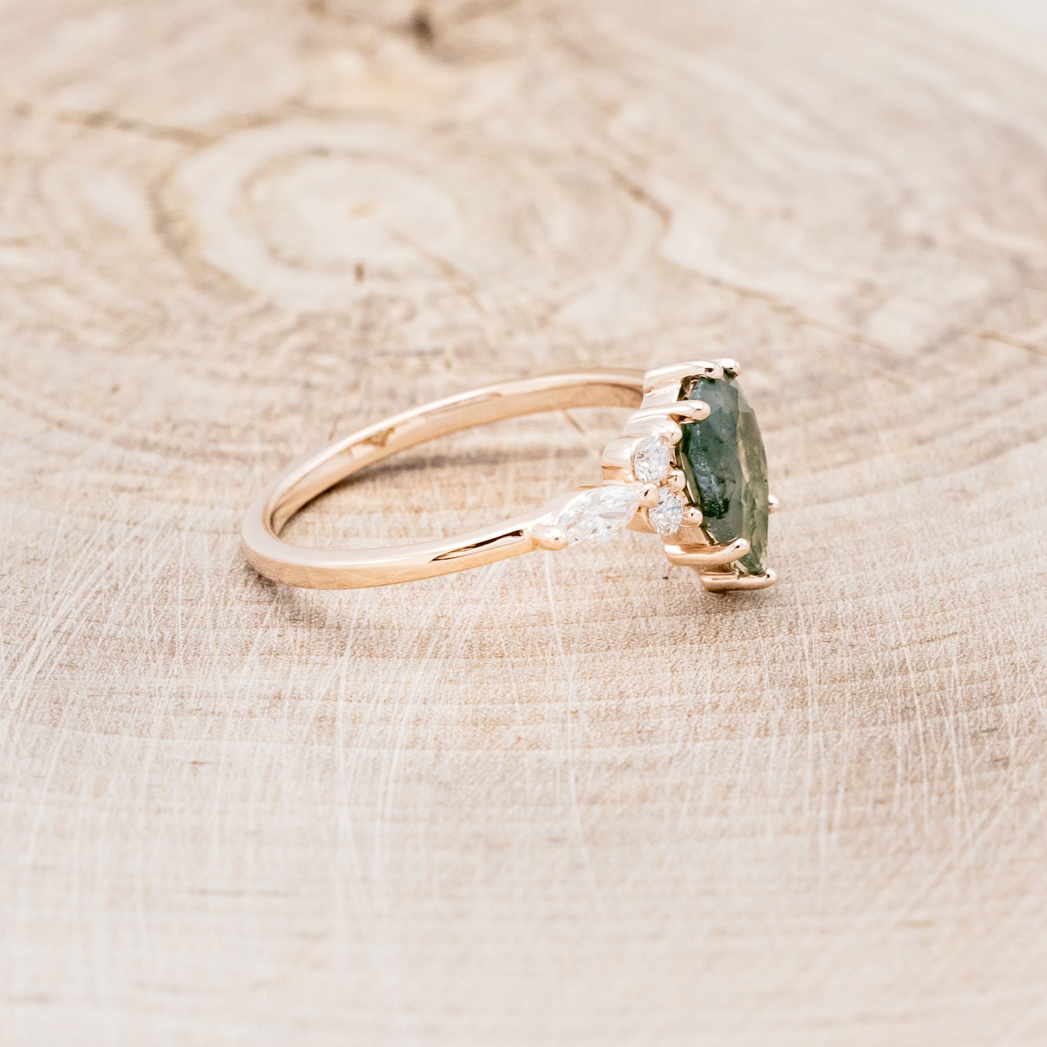 "SAGE" - PEAR-SHAPED MOSS AGATE ENGAGEMENT RING WITH DIAMOND ACCENTS-2