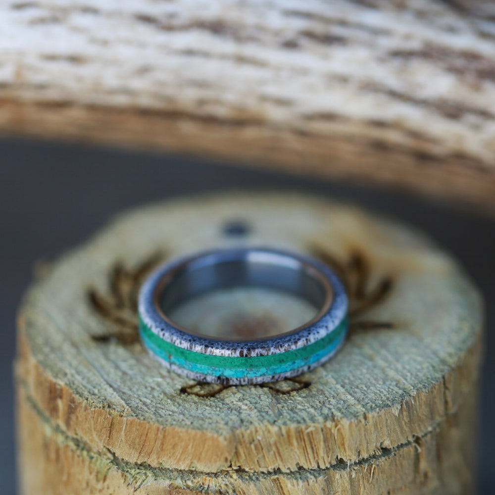 "CANYON" - MALACHITE, ANTLER & TURQUOISE WEDDING BAND-9