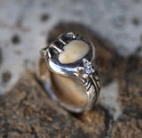 WOMEN'S CUSTOM HAND-CARVED RING WITH ELK TOOTH & DIAMOND ACCENT - Staghead Designs - Antler Rings By Staghead Designs