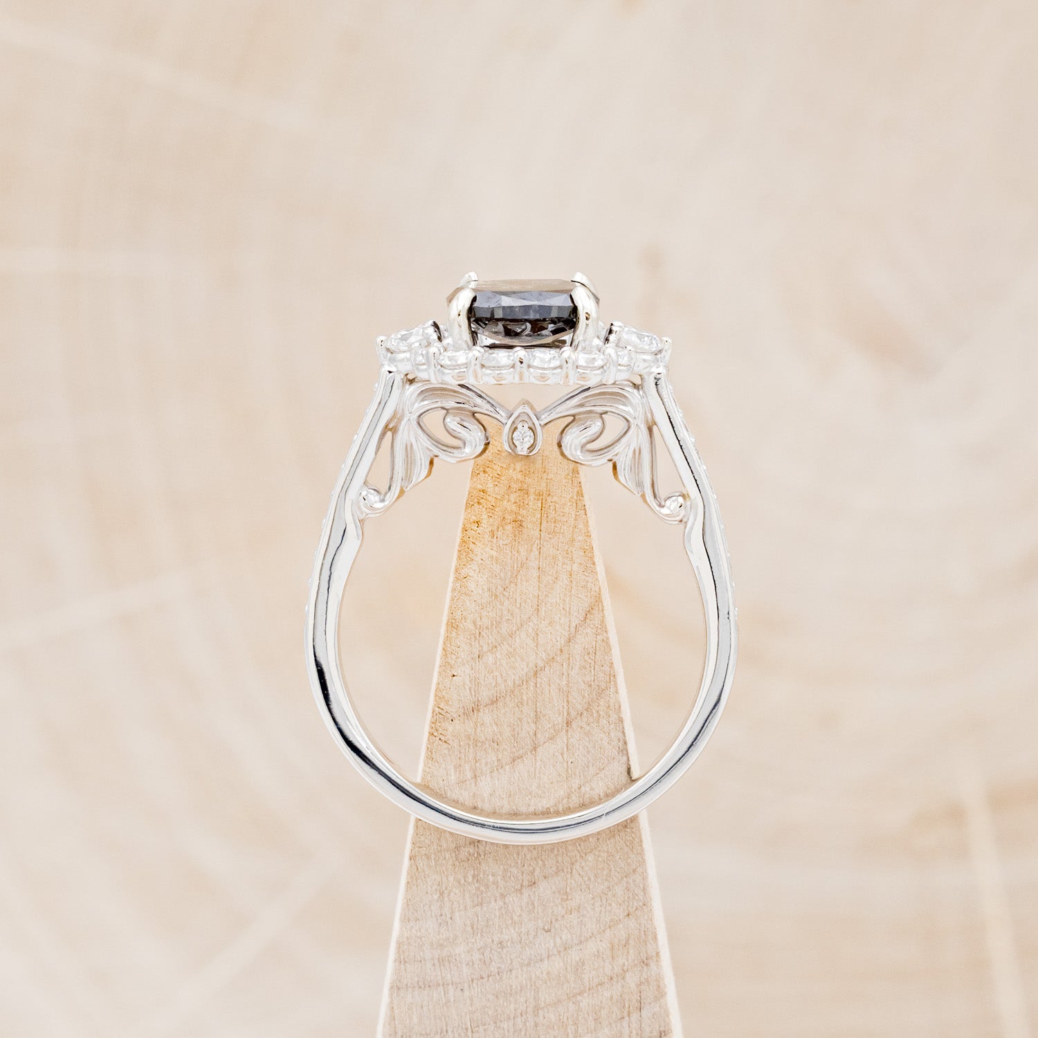 "OPHELIA" - CUSHION CUT SALT & PEPPER DIAMOND ENGAGEMENT RING WITH "STELLA" STACKING BAND-16