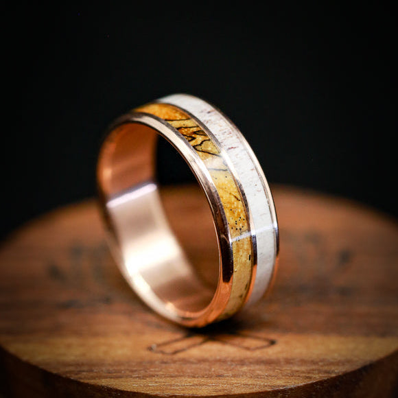 "DYAD" - SPALTED MAPLE & ANTLER WEDDING BAND-10