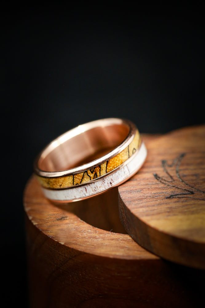 "DYAD" - SPALTED MAPLE & ANTLER WEDDING BAND-11