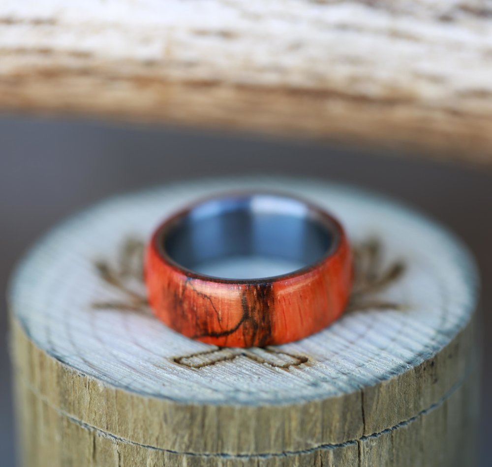 "HAVEN" - ORANGE DYED SPALTED MAPLE WEDDING BAND-4