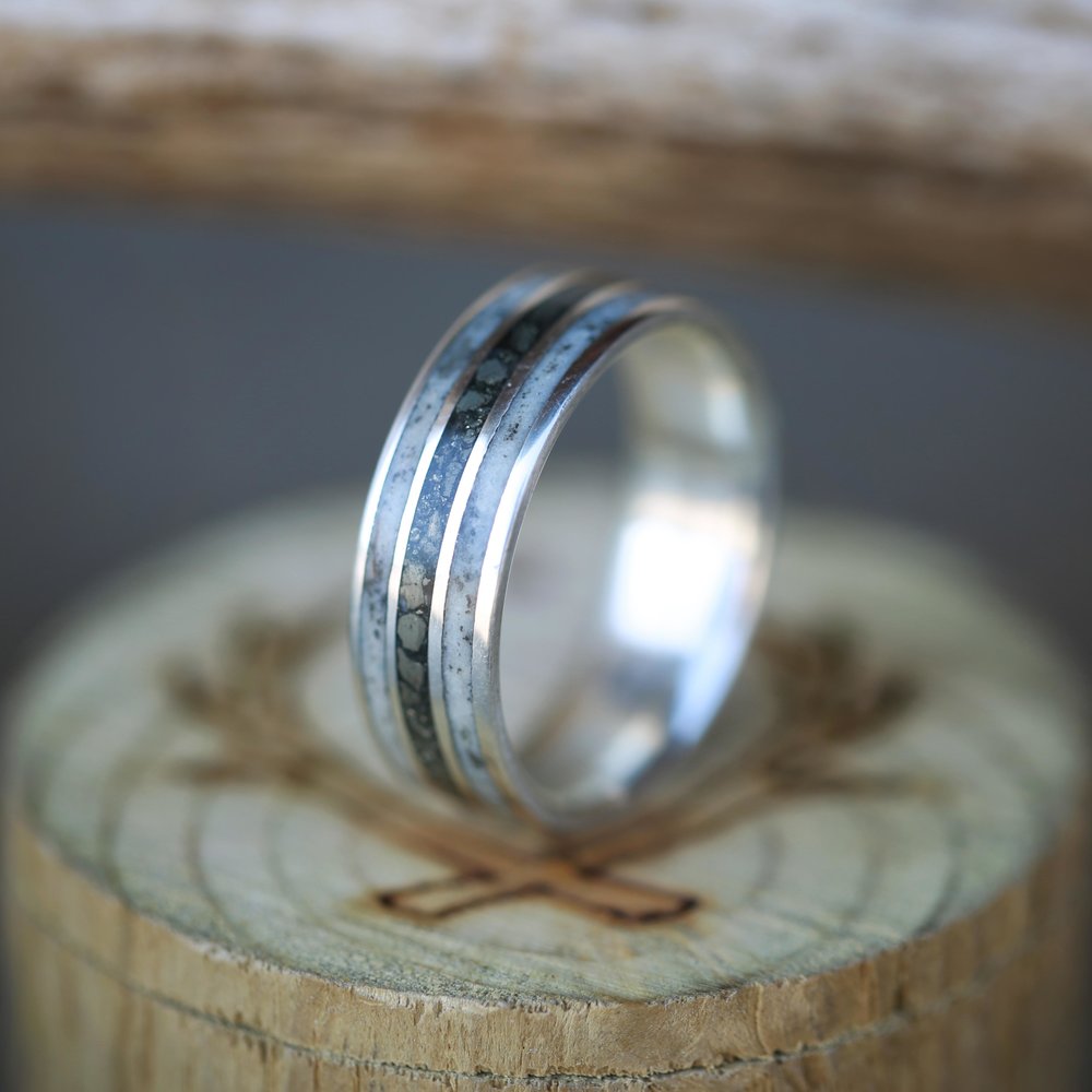 "RIO" - ANTLER & PYRITE INLAYS WEDDING BAND-11