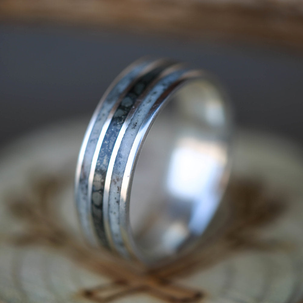 "RIO" - ANTLER & PYRITE INLAYS WEDDING BAND-9