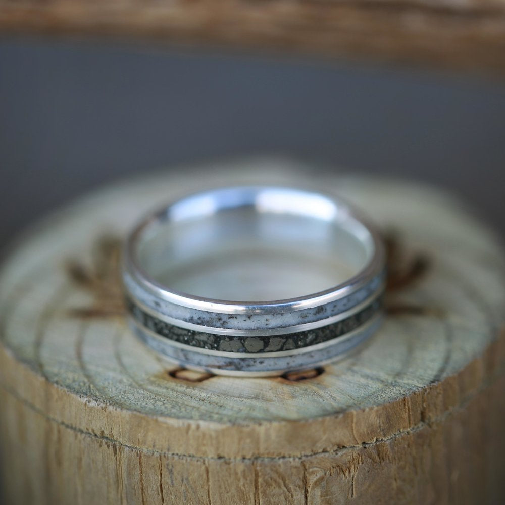 "RIO" - ANTLER & PYRITE INLAYS WEDDING BAND-10