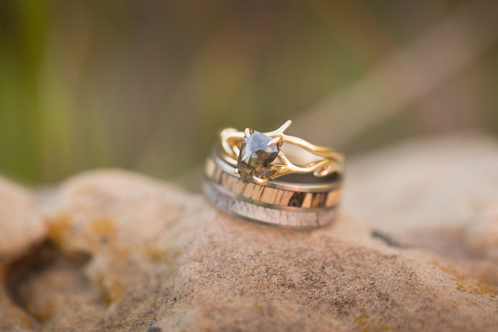 "DYAD" - SPALTED MAPLE & ANTLER WEDDING BAND - READY TO SHIP-13