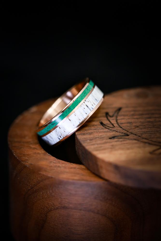 "RAPTOR" - ANTLER & MALACHITE WEDDING BAND-10