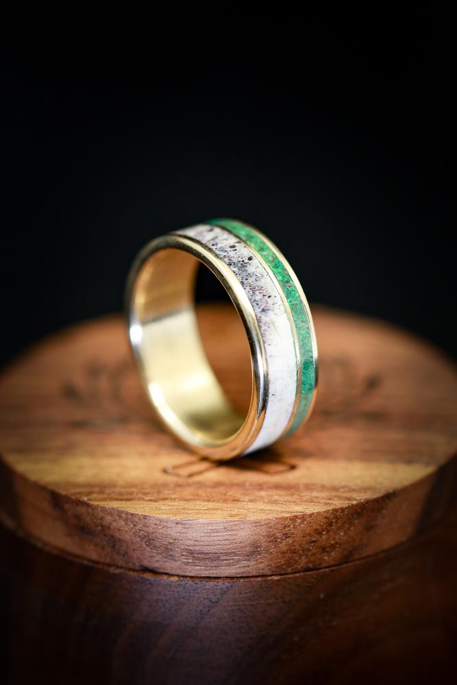 "RAPTOR" - ANTLER & MALACHITE WEDDING BAND-13