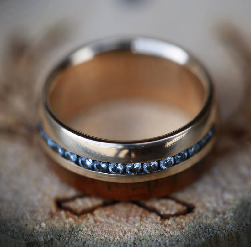 KOA WOOD AND DIAMONDS SET ON 14K GOLD WEDDING BAND (available in 14K white, rose, or yellow gold) - Staghead Designs - Antler Rings By Staghead Designs