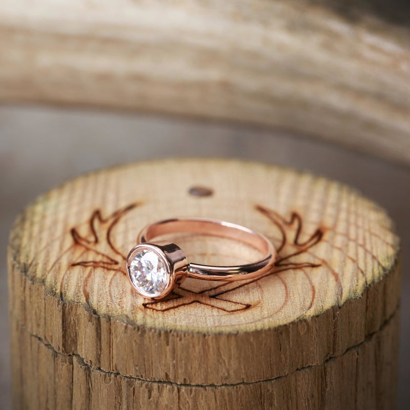 14K GOLD SOLITAIRE ENGAGEMENT RING WITH 1ct MOISSANITE STONE (available in 14K rose, white, or yellow gold) - Staghead Designs - Antler Rings By Staghead Designs