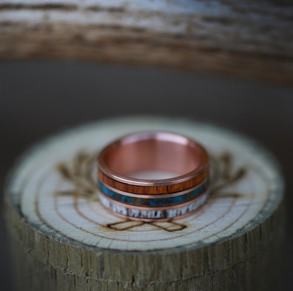"RIO" - ELK ANTLER, PATINA COPPER & IRONWOOD WEDDING RING-11