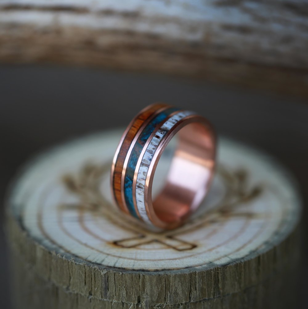 "RIO" - ELK ANTLER, PATINA COPPER & IRONWOOD WEDDING RING-10