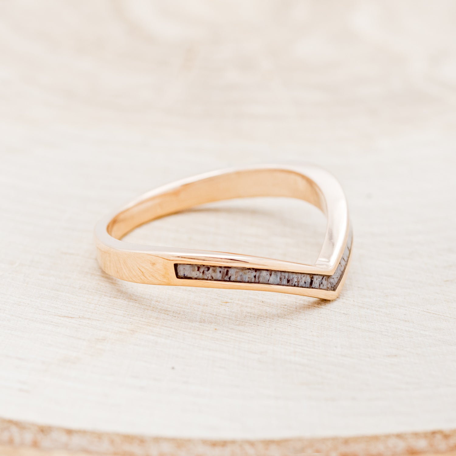 "KIDA" - V-SHAPE STACKING WEDDING BAND WITH ANTLER INLAY-2