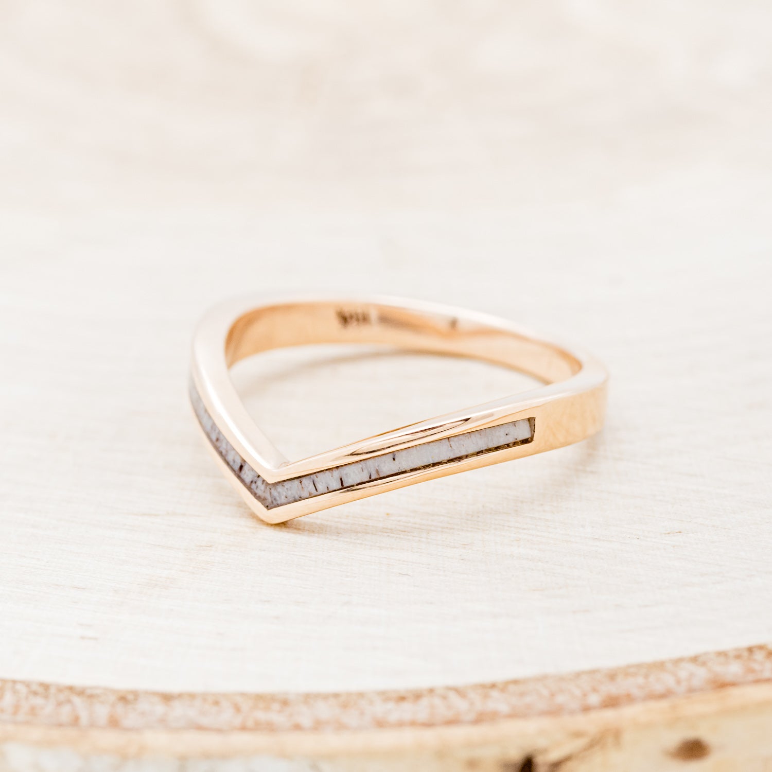 "KIDA" - V-SHAPE STACKING WEDDING BAND WITH ANTLER INLAY-3