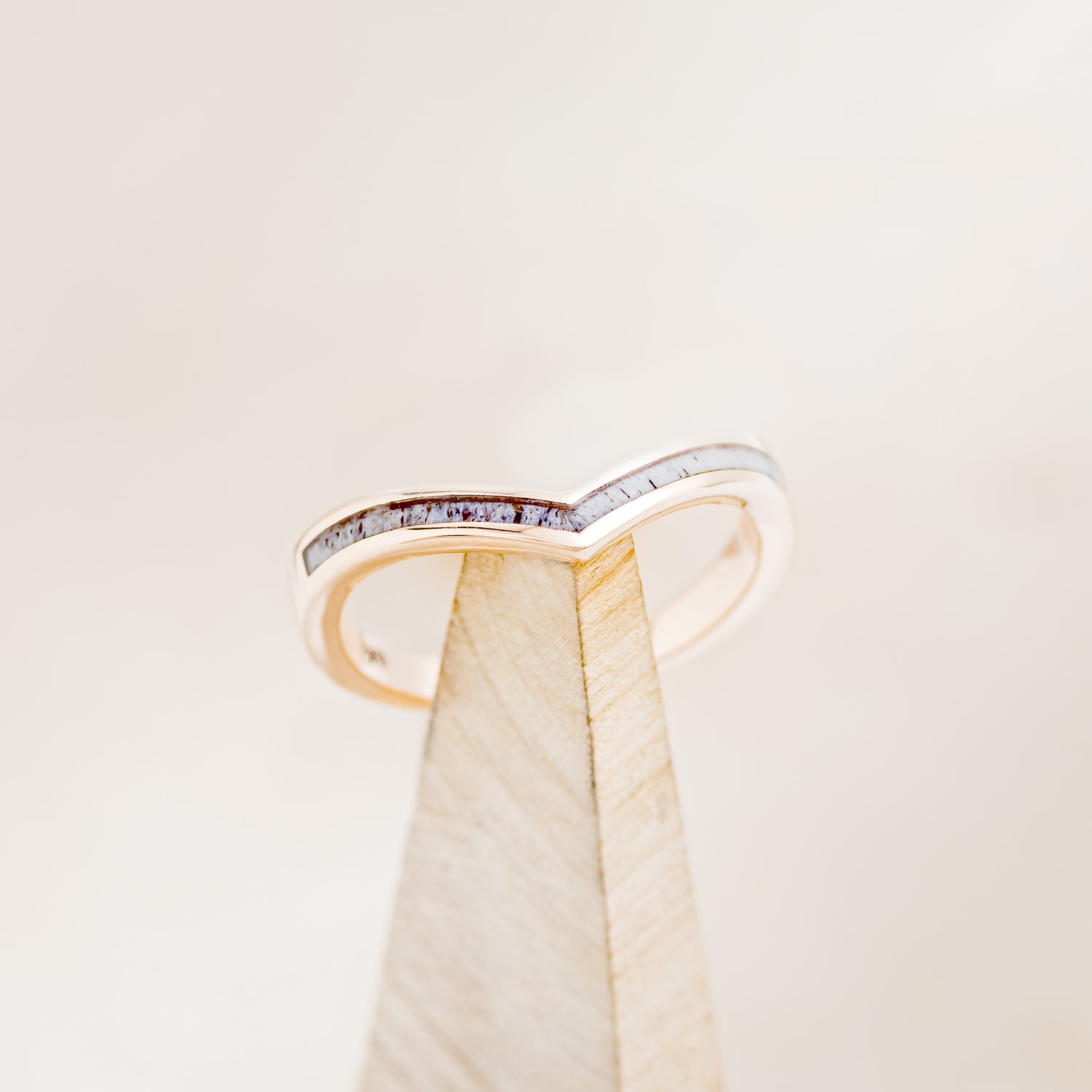"KIDA" - V-SHAPE STACKING WEDDING BAND WITH ANTLER INLAY-1