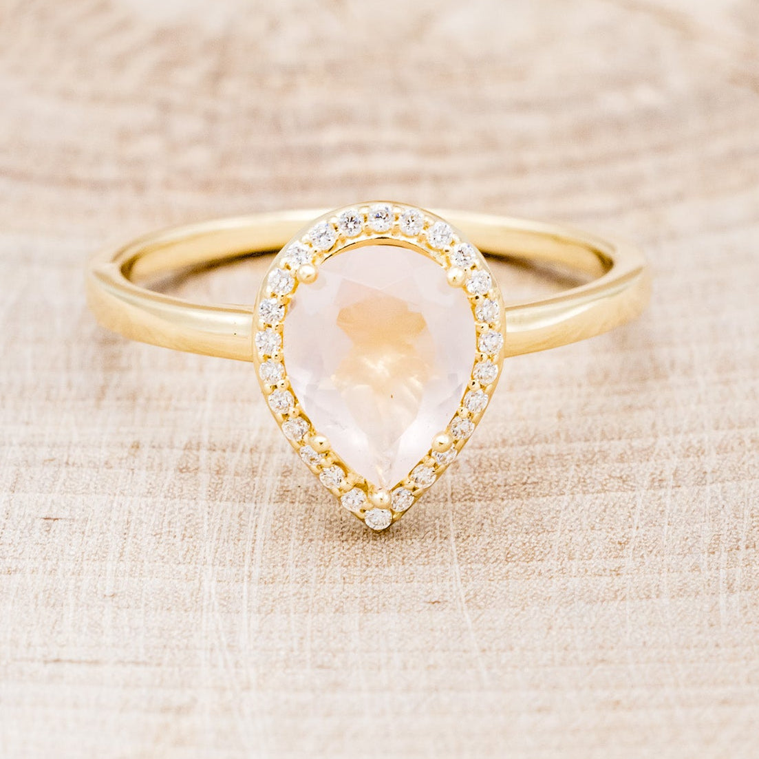 "CLARISS" - PEAR-SHAPED ROSE QUARTZ ENGAGEMENT RING WITH DIAMOND HALO-10