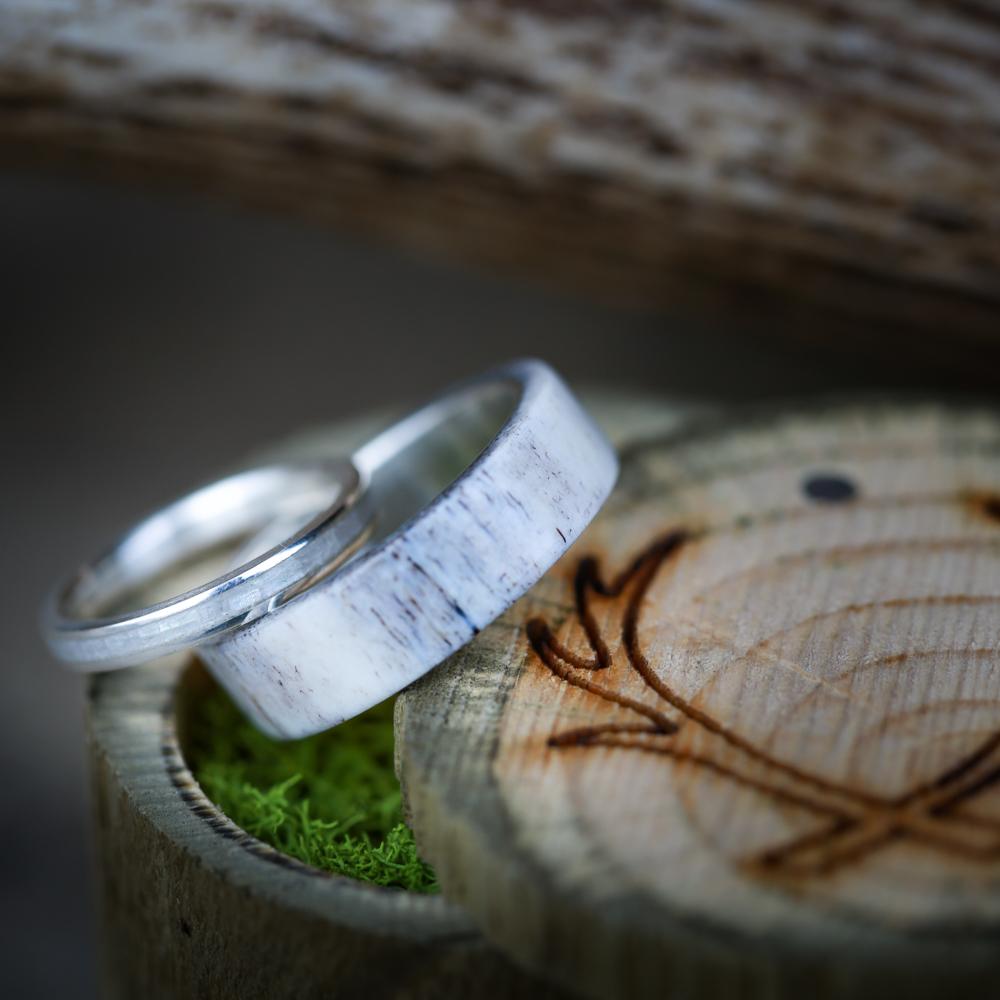 "HAVEN" - MATCHING SET OF ELK ANTLER WEDDING BANDS-14