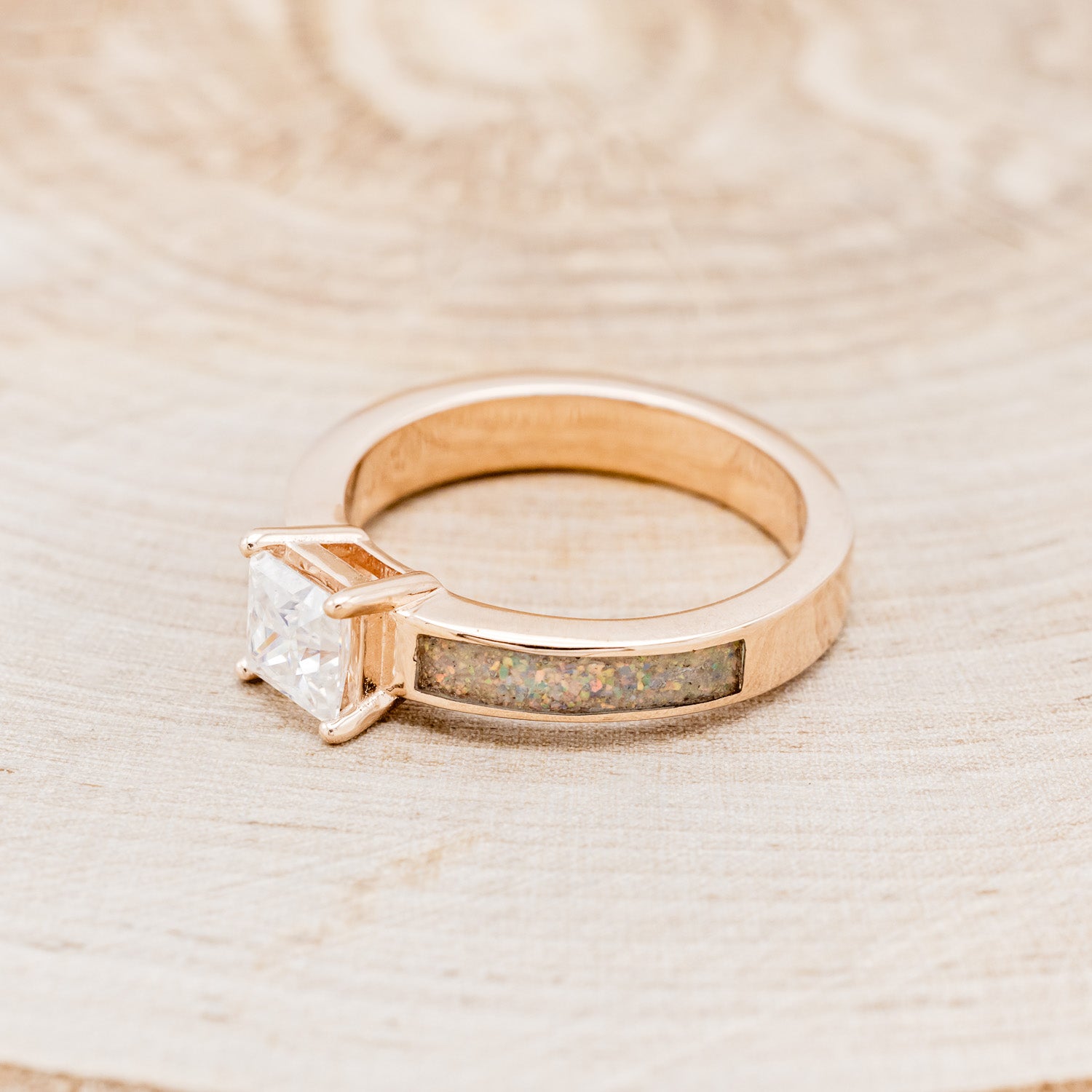 "EOTA" - PRINCESS CUT MOISSANITE ENGAGEMENT RING WITH FIRE & ICE OPAL INLAYS-3