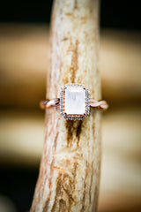 MOONSTONE ENGAGEMENT RING WITH HALO & A WOVEN STACKER (available in 14K rose, white, or yellow gold) - Staghead Designs - Antler Rings By Staghead Designs
