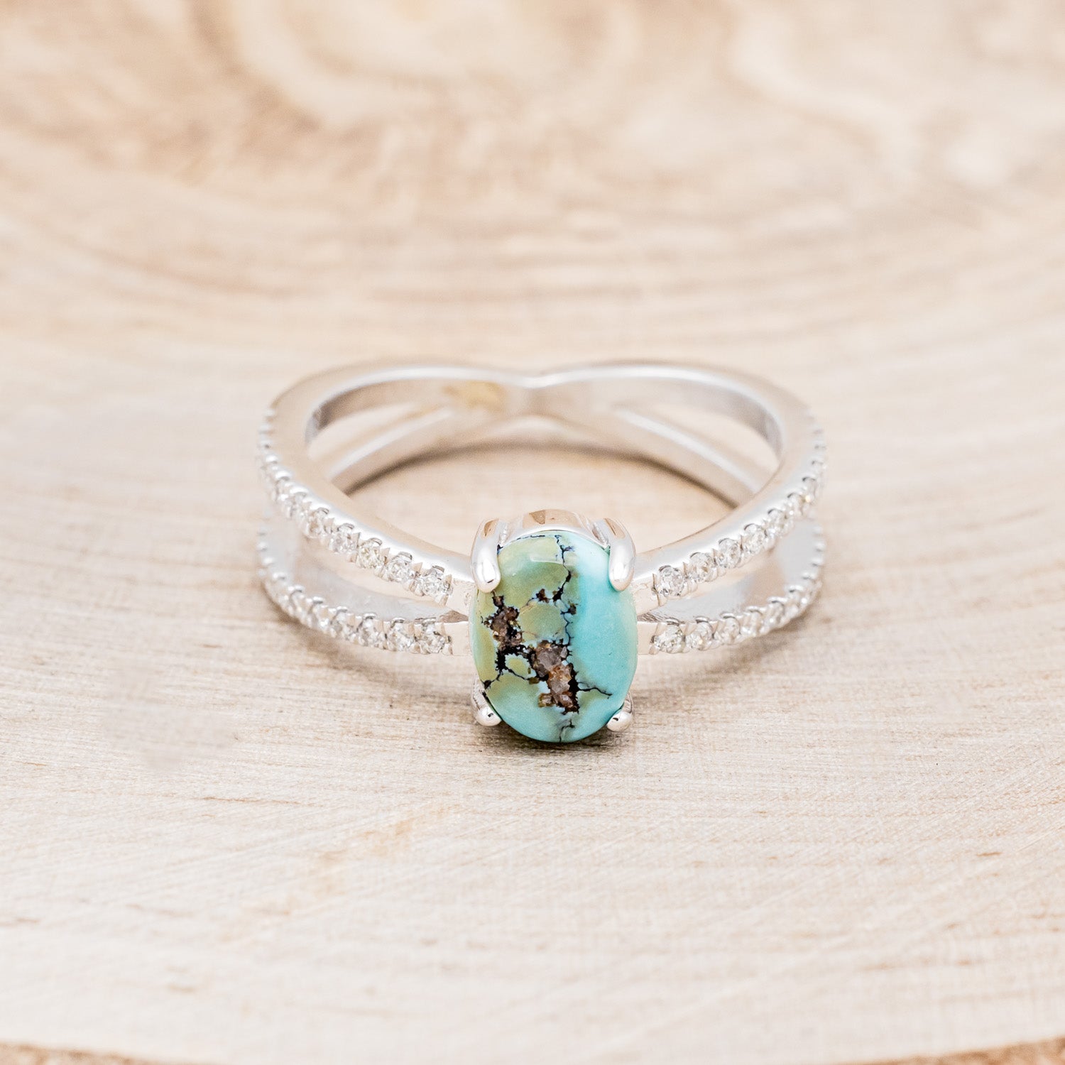 "ANASTASIA" - OVAL TURQUOISE ENGAGEMENT RING WITH DIAMOND ACCENTS-16