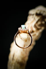 WOMEN'S 14K GOLD ENGAGEMENT RING WITH WELO OPAL AND DIAMOND HALO (available in 14K white, yellow & rose gold) - Staghead Designs - Antler Rings By Staghead Designs