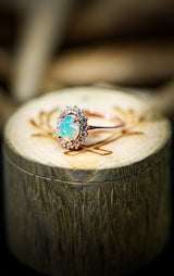 WOMEN'S 14K GOLD ENGAGEMENT RING WITH WELO OPAL AND DIAMOND HALO (available in 14K white, yellow & rose gold) - Staghead Designs - Antler Rings By Staghead Designs