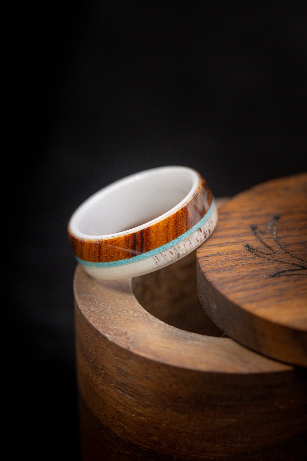 "ARGOS" - IRONWOOD, ANTLER & TURQUOISE WEDDING BAND-20