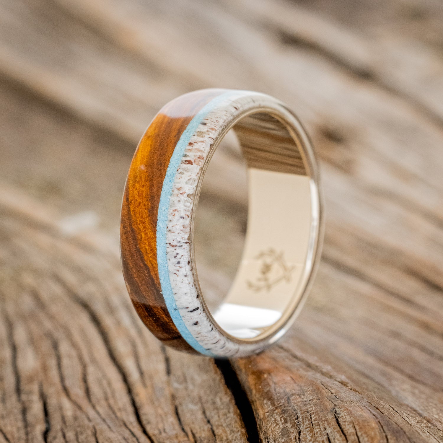 "ARGOS" - IRONWOOD, ANTLER & TURQUOISE WEDDING BAND-13