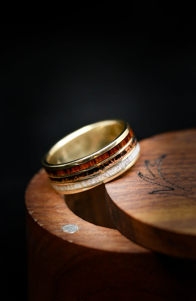 "RIO" - ELK ANTLER, PATINA COPPER & IRONWOOD WEDDING RING-14
