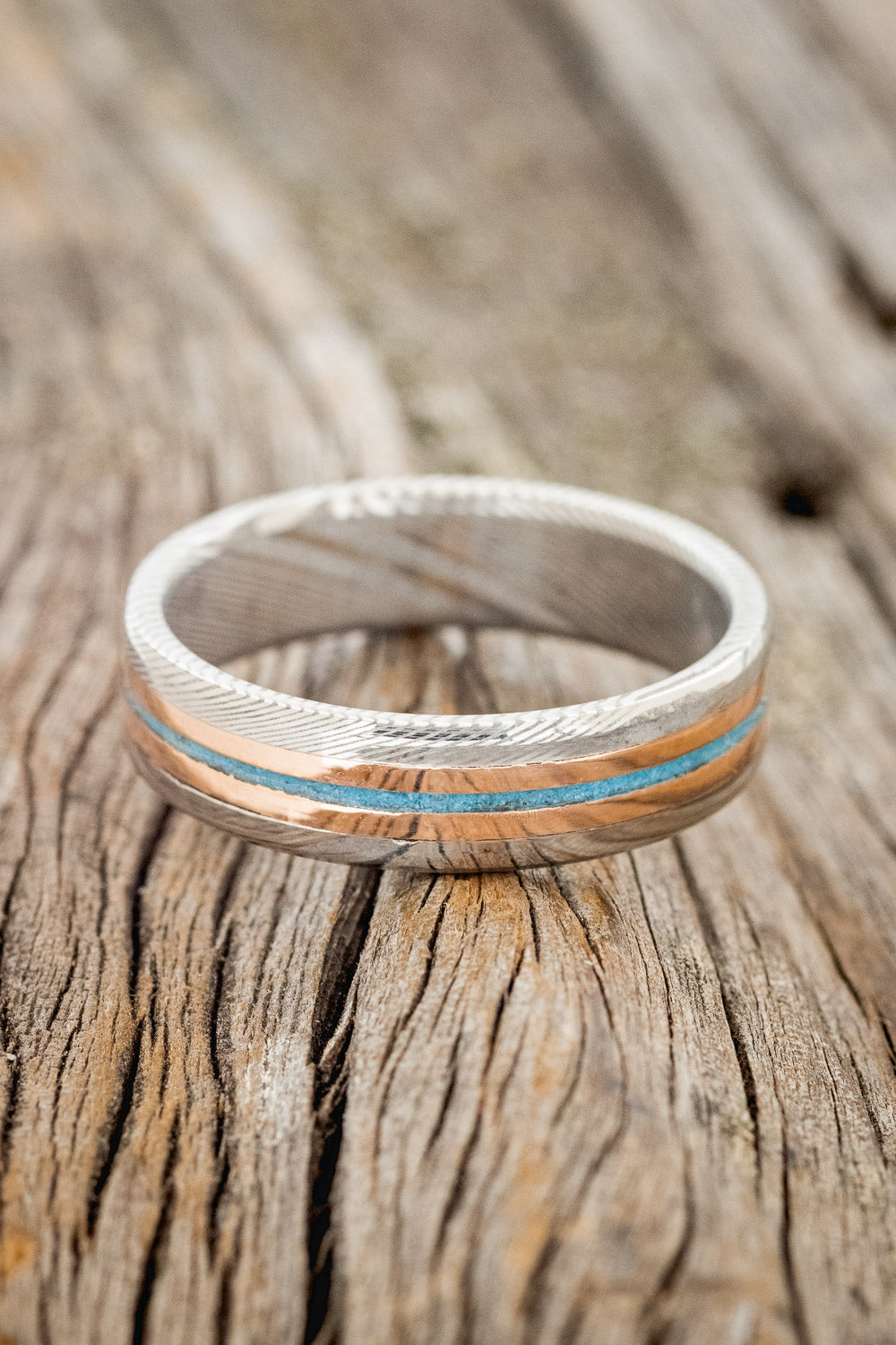 "ASHER" - TURQUOISE & 14K GOLD INLAYS WEDDING RING-7