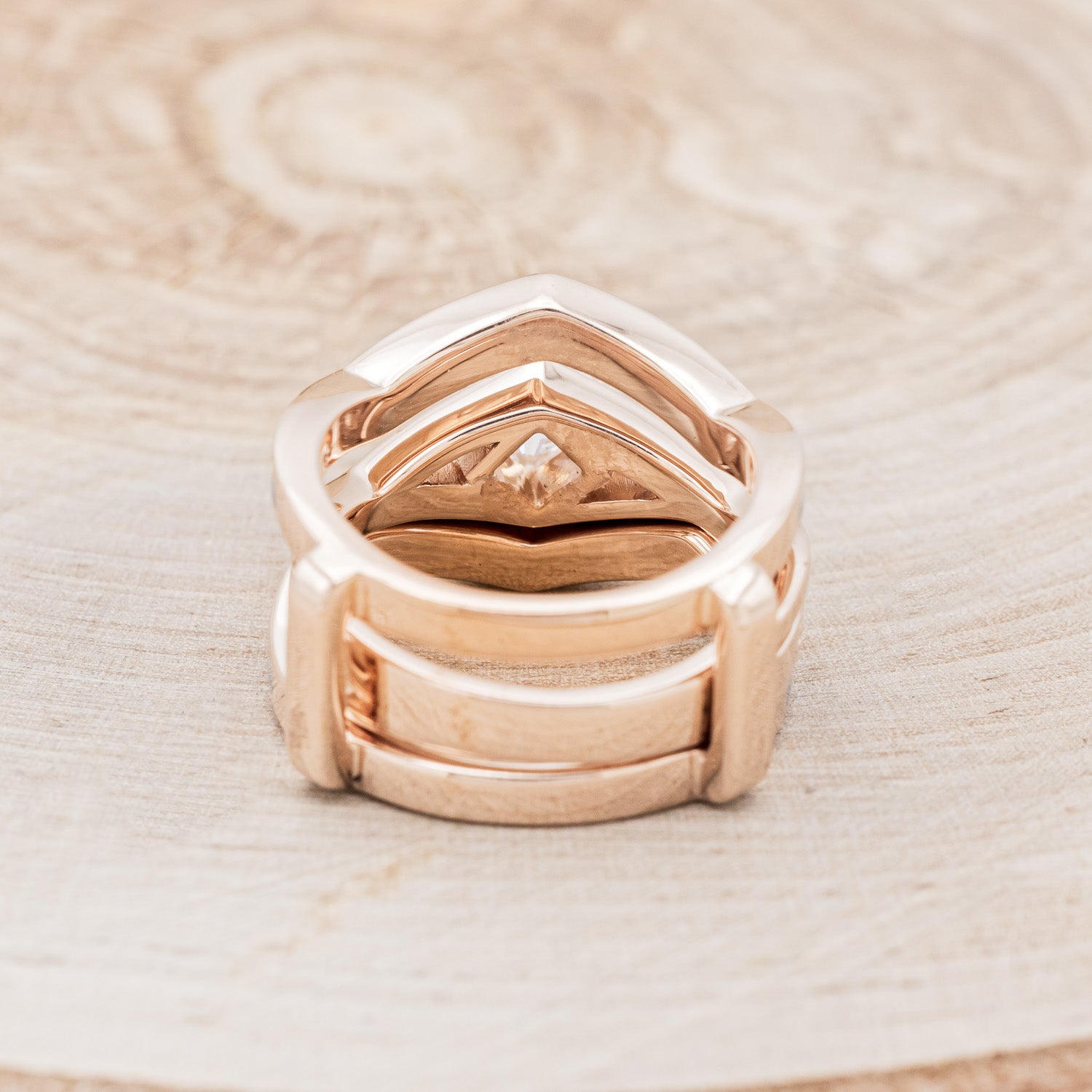 "LINA" - PRINCESS CUT MOISSANITE ENGAGEMENT RING WITH DIAMOND ACCENTS & TURQUOISE RING GUARD-5