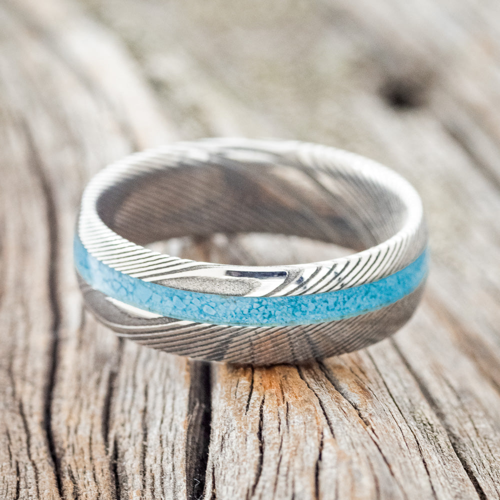 "VERTIGO" - DOMED TURQUOISE WEDDING BAND-6