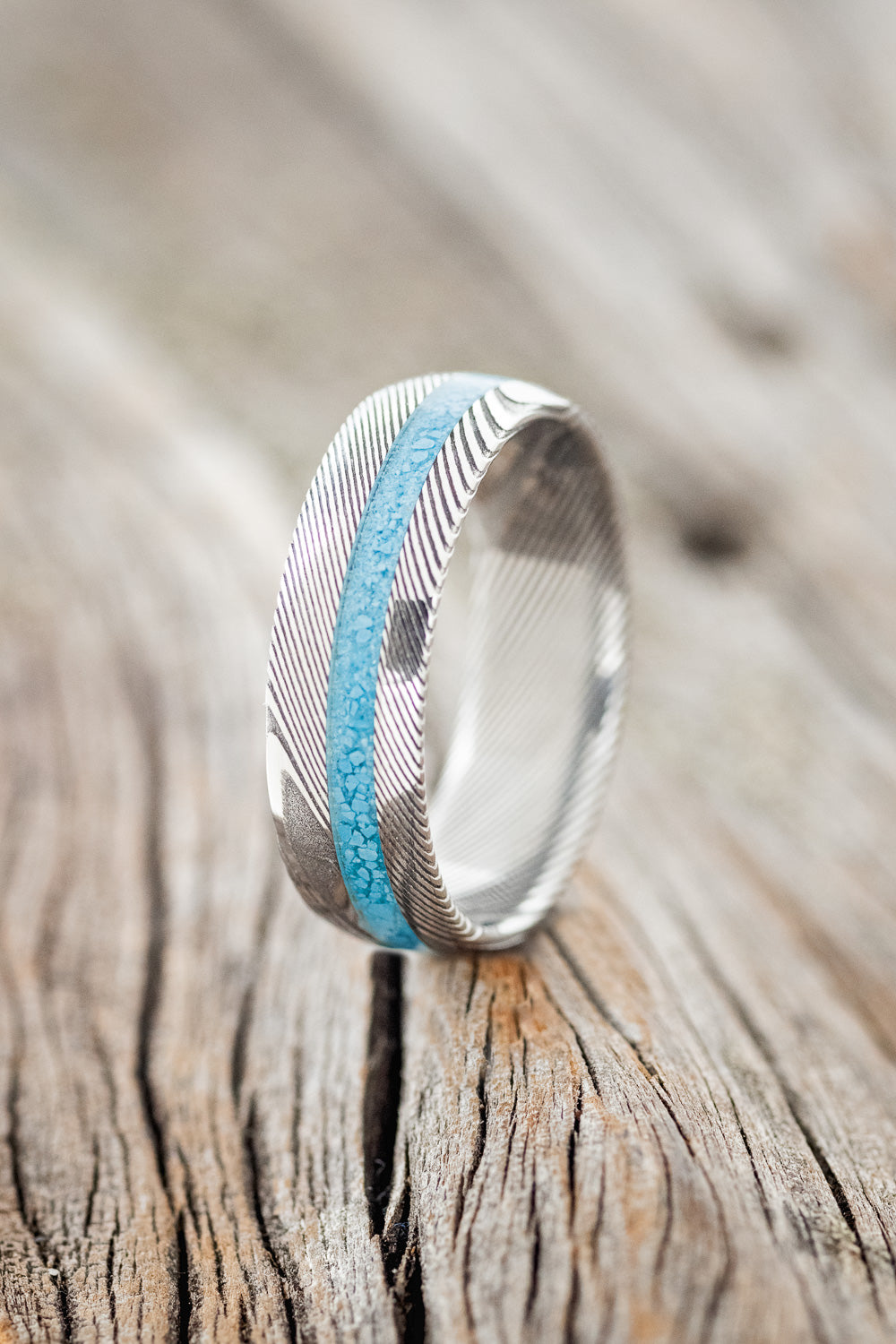 "VERTIGO" - DOMED TURQUOISE WEDDING BAND-4