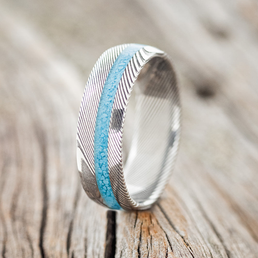 "VERTIGO" - DOMED TURQUOISE WEDDING BAND-4