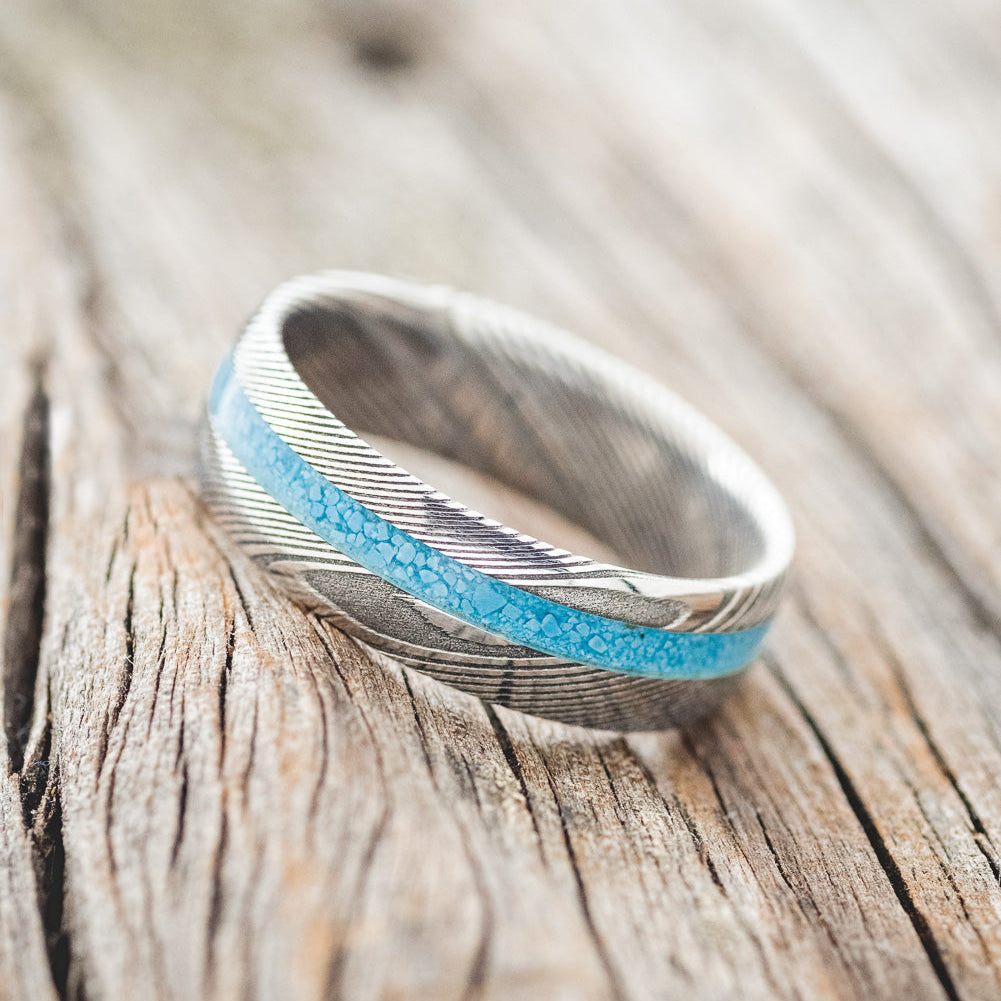 "VERTIGO" - DOMED TURQUOISE WEDDING BAND-5